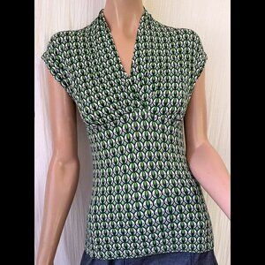 Banana Republic stretch jersey top cap sleeves v-neck MCM print XS